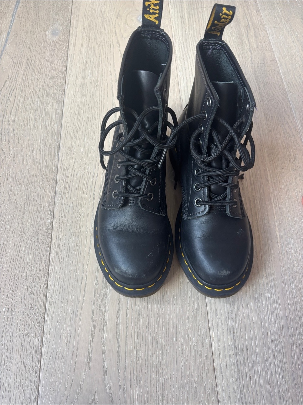 Dr. Martens Black Lace-Up Boots with Yellow Stitching